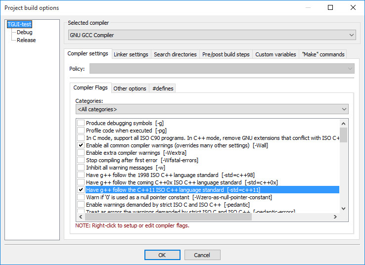 codeblocks compiler flags